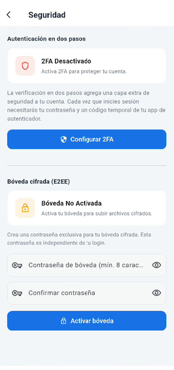 Seguridad 2FA y E2EE Android